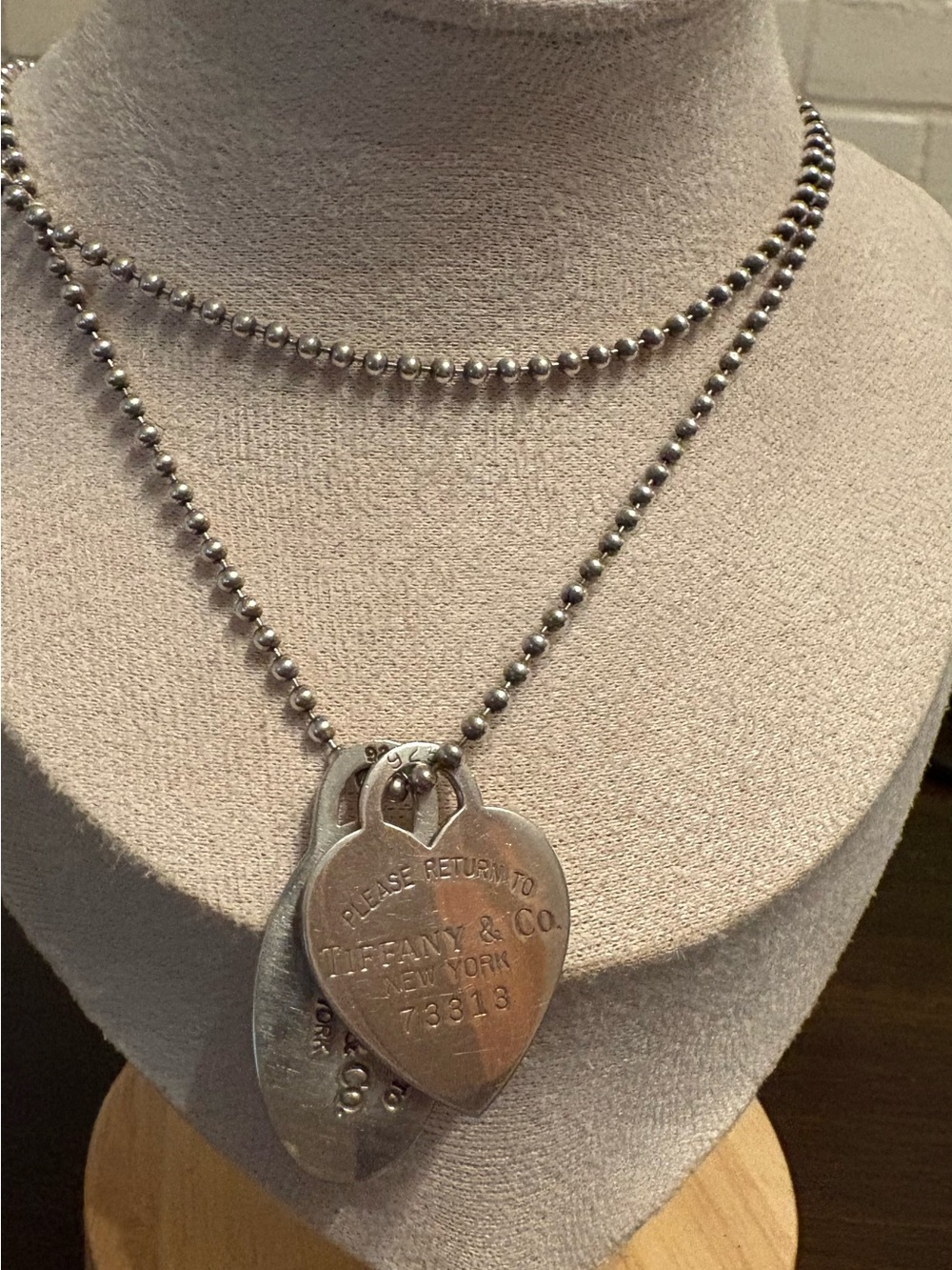 Tiffany Sterling Silver Heart and Oval “Dog tags” with Long Ball Chain